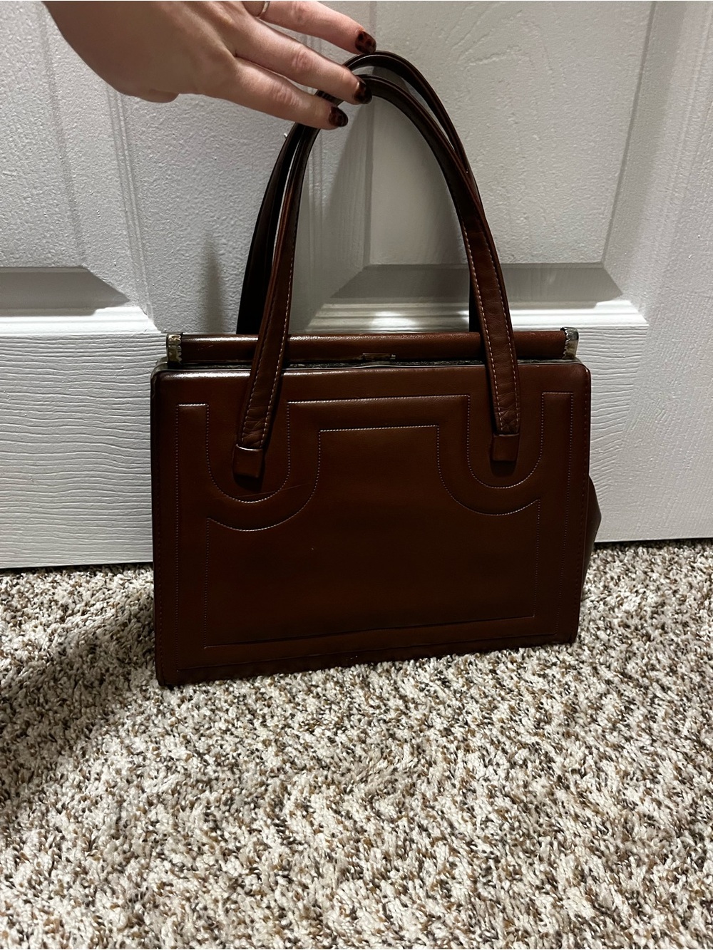 Vintage 1920-1950s style snap clasp brown purse